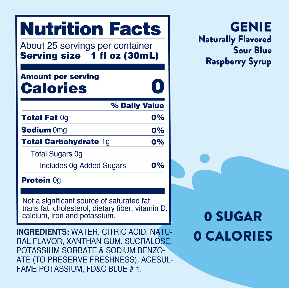 Jordan's Skinny Mixes - Sugar Free Genie™ Syrup - Sugar Free Sour Blue Raspberry Syrup