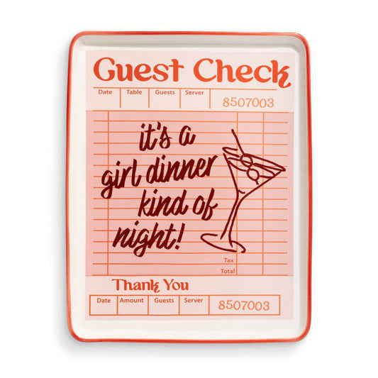 Godinger - Girl Dinner Guest Check Ceramic Tray, 12"