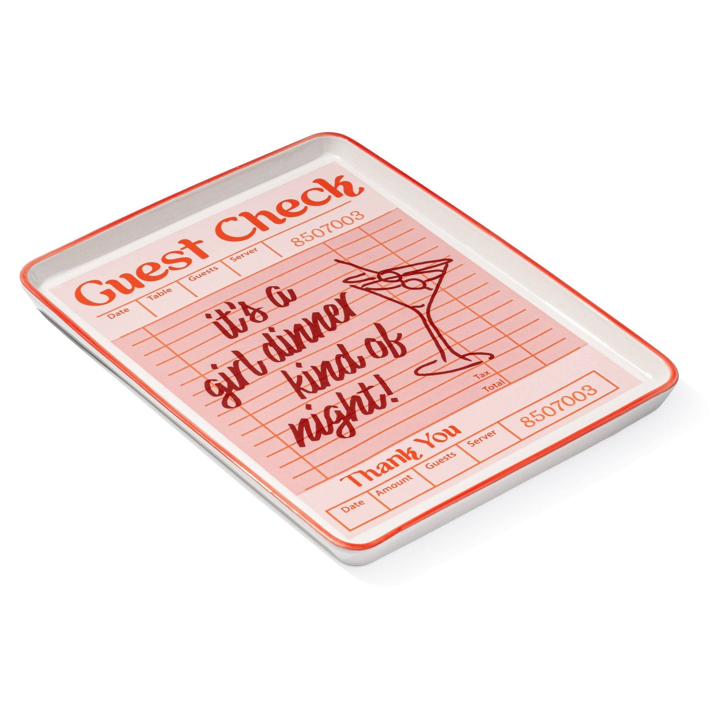 Godinger - Girl Dinner Guest Check Ceramic Tray, 12"