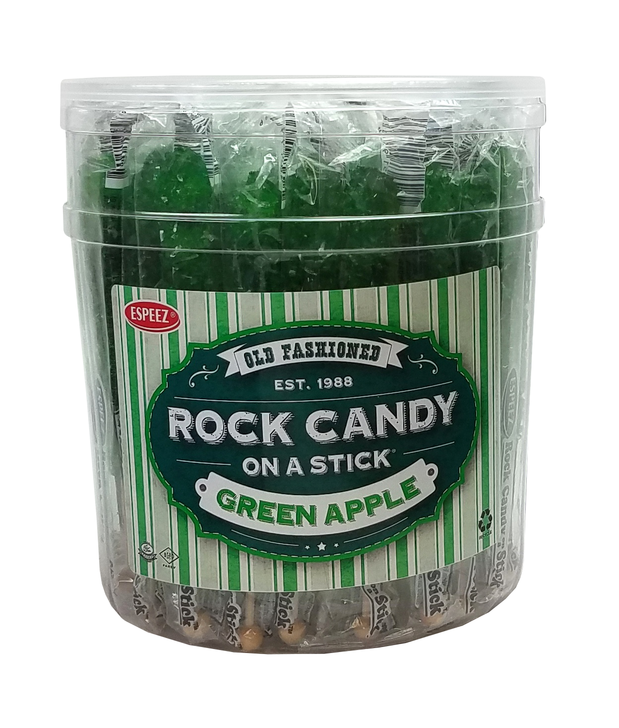 Candy Barn Express - Rock Candy On A Stick - Green Apple - 36 Ct. Tub