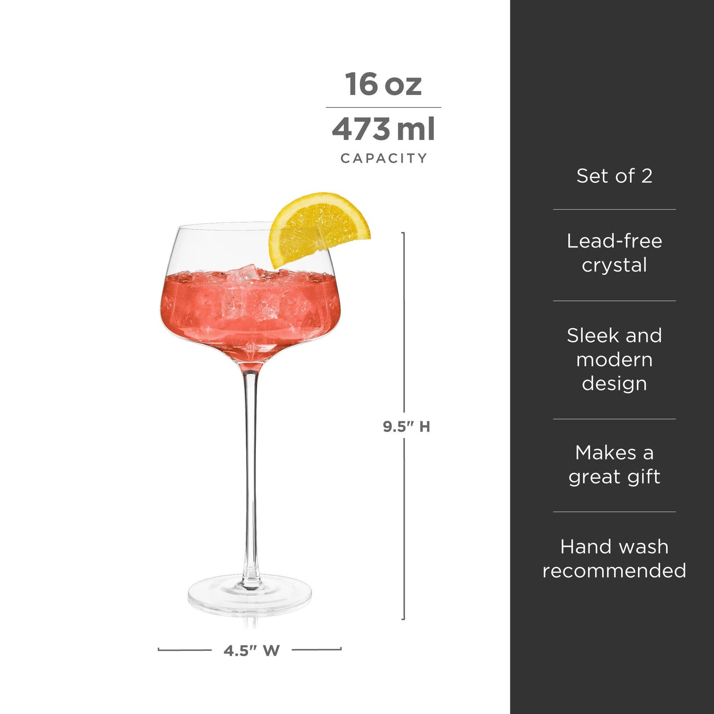 Viski - Raye™ Angled Crystal Stemmed Amaro Spritz Glasses - Set of 2