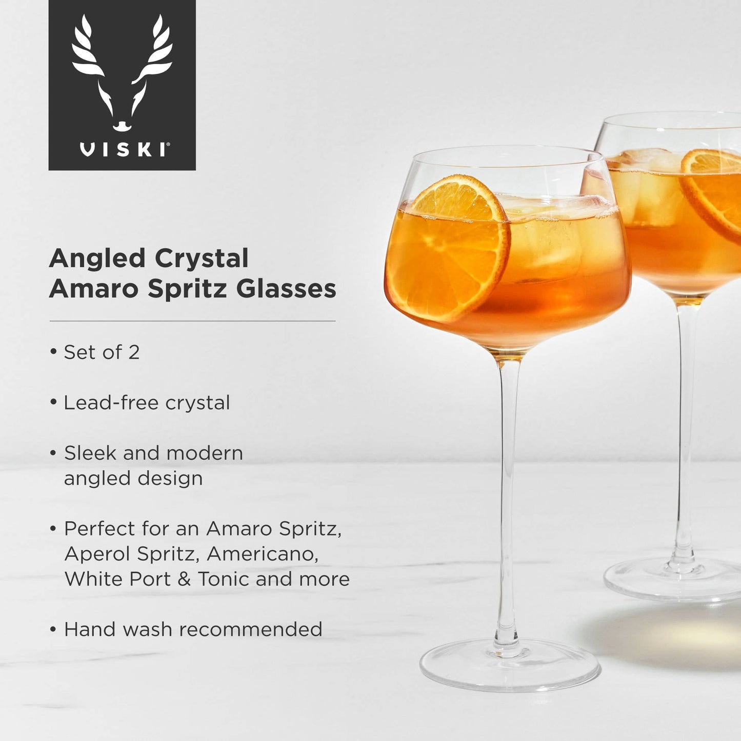 Viski - Raye™ Angled Crystal Stemmed Amaro Spritz Glasses - Set of 2